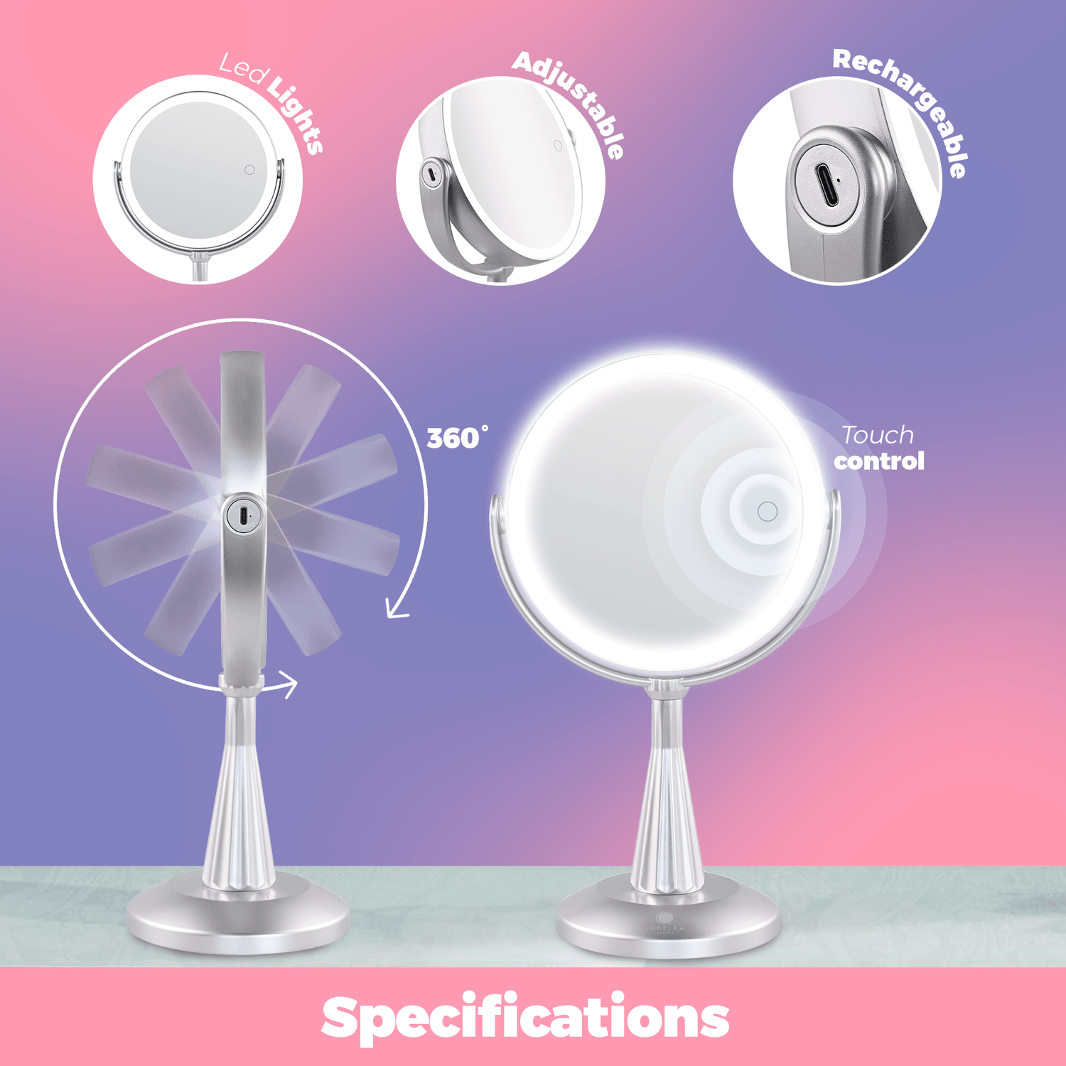 Lily InBella Premium LED Vanity Mirror with 360 Adjustable Rotation Lily InBella LED Vanity Mirror – Adjustable Light & 360° Rotating - Forbes outlet’s