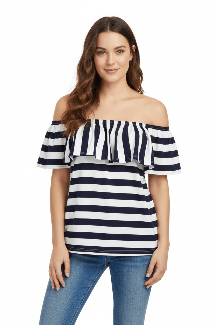 Striped Off-Shoulder Ruffle Top - Forbes outlet’s