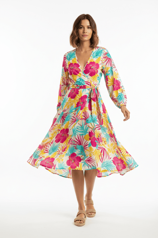 Tropical Floral Wrap Dress - Forbes outlet’s