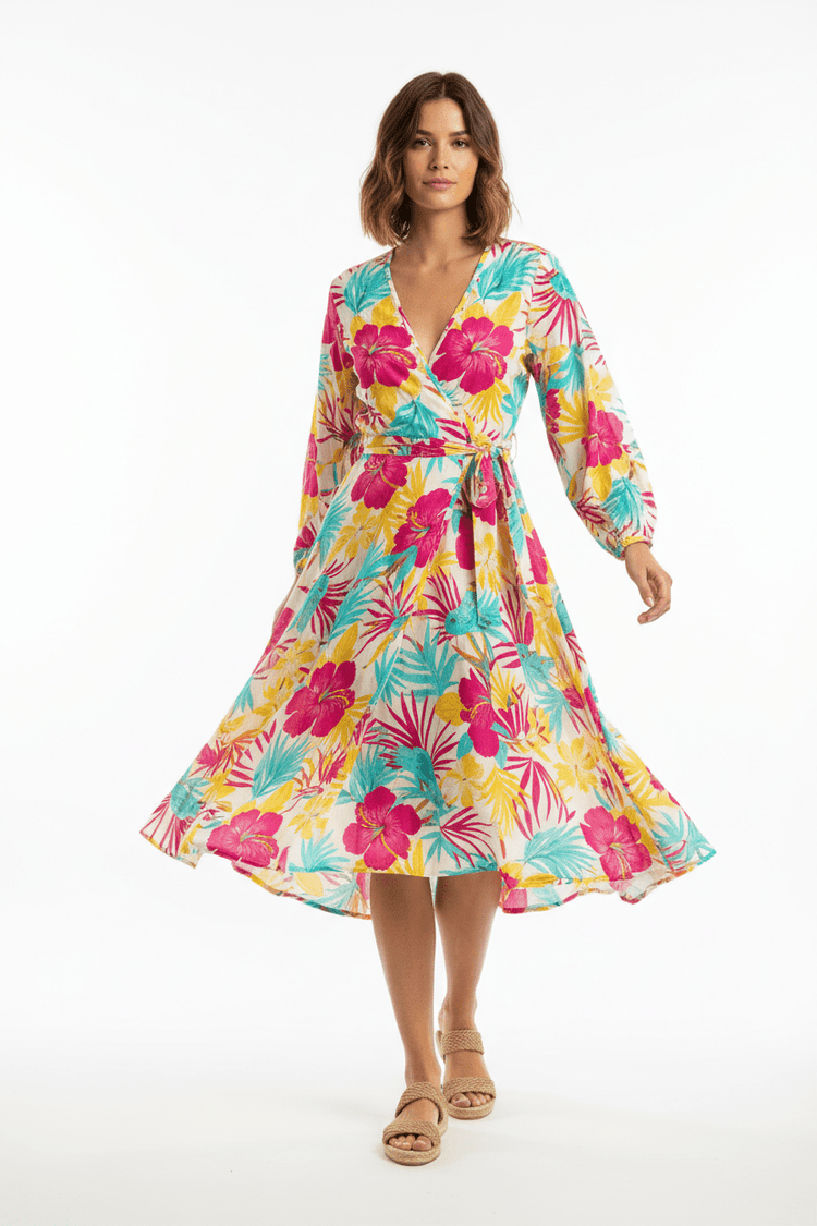 Tropical Floral Wrap Dress - Forbes outlet’s
